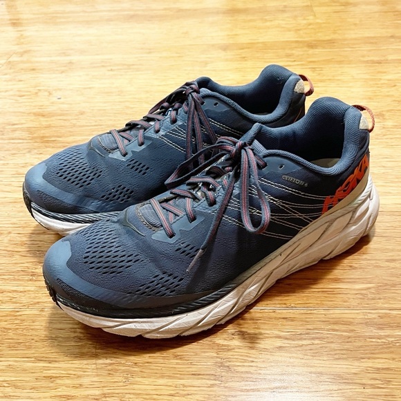 Hoka One One Clifton 6 Blue Running Shoes. Size Men's 11.5 Wide. Red Logo. - Picture 1 of 16